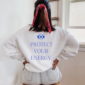 colored Protect Your Energy Evil Eye Sweatshirt retro women long sleeve jumper Hippie witch pullovers