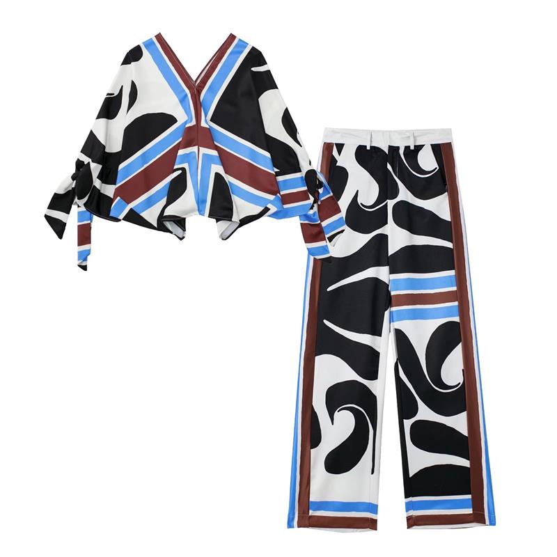 New Fashion Loose 2 Piece Sets Elegant Chic Printed V-Neck Casual Vacation Women Suit Fashion Street Pants Suit