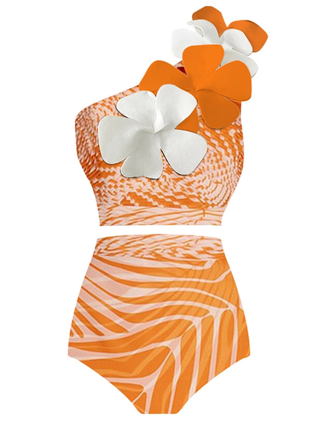 3D Flower  Swimwear Cover Up Summer Bodysuit Backless Beach Dress Bathing Suit
