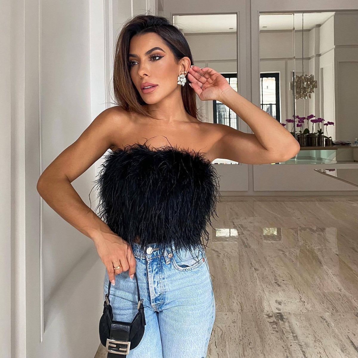 Feather Top Summer Women Sexy Off Shoulder Cropped