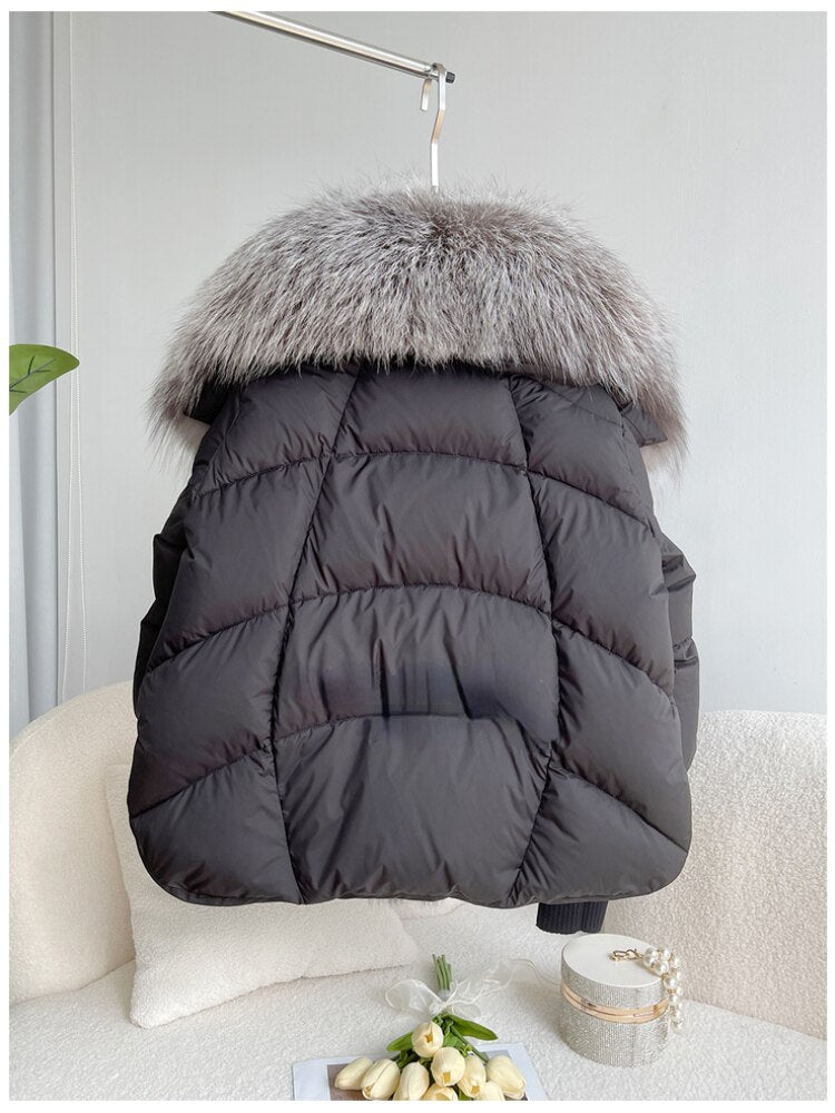New Autumn and Winter Goose Down Jacket Warm Women Coat Oversized Real Fox Fur Collar Thick Luxury Fashion Outerwear