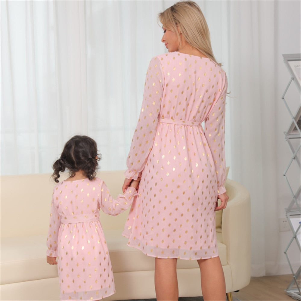 Mom And Daughter Family Matching Outfits Pink Fashion Sequin Dress Princess Dress Matching Clothes Mother Daughter Clothe