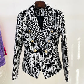 Women Blazers New Formal Female Jacket Classic Gold Double Breasted Button White Black Blazer Women High Quality