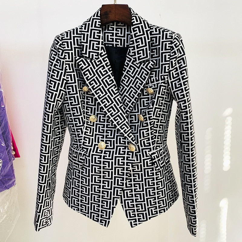 Women Blazers New Formal Female Jacket Classic Gold Double Breasted Button White Black Blazer Women High Quality