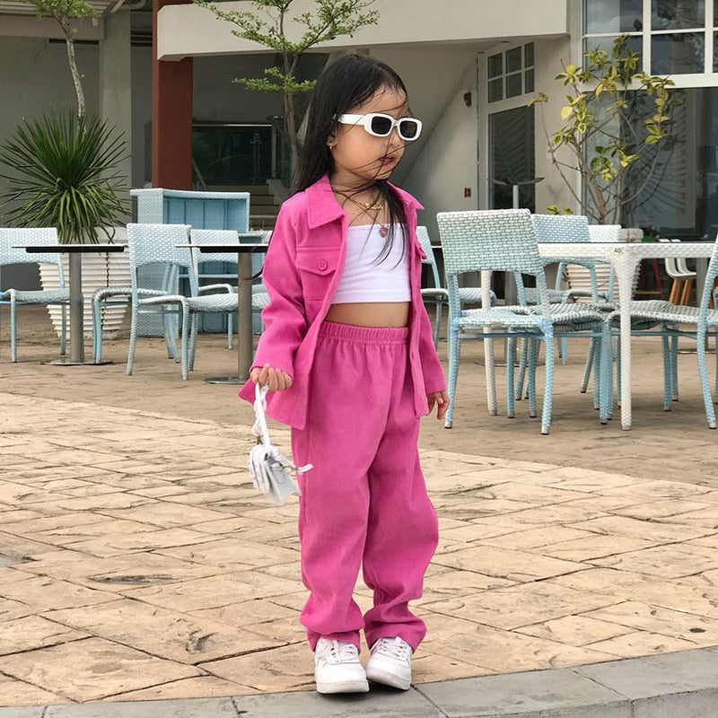 Kids Girls Clothes Sets Pink Long Sleeve T-shirt+Pants Children& Girl Spring Clothing Outfits 2pcs/set Fashion Suits
