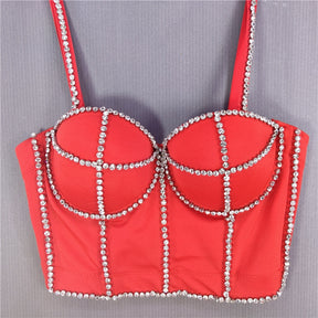 Women Crop Top Streetwear Beading Diamond Push Up Bra Casual Tank Tops Woman Clothes Bustier Camis Fashion Ladies Corset