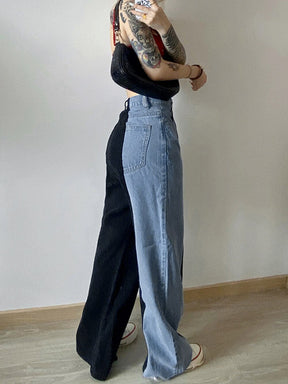 Contrast Stitch Women Jeans Pants High Waist Denim Trousers Straight Tube Loose Streetwear Bf Jeans Female Blue