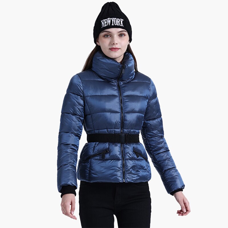 Winter Pink Parkas Padded Puffer Jackets For Women Coats With Belt Fashion Solid Warm Outerwear Casual Outdoor Clothing