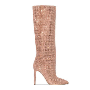 Starry Sky High-heeled Rhinestone Pointed  Boots