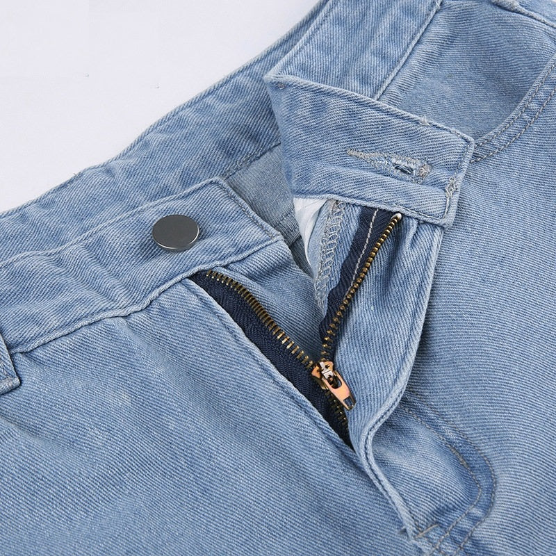 Vintage Multi Pocket Cargo Jeans Low Waist Baggy Pants Streetwear Women Blue Denim Trousers