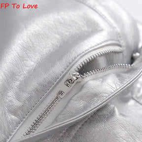 FP To Love French Silver PU Mini Skirts Sexy High Waist Hip Skirt Chic Retro Short A-Line