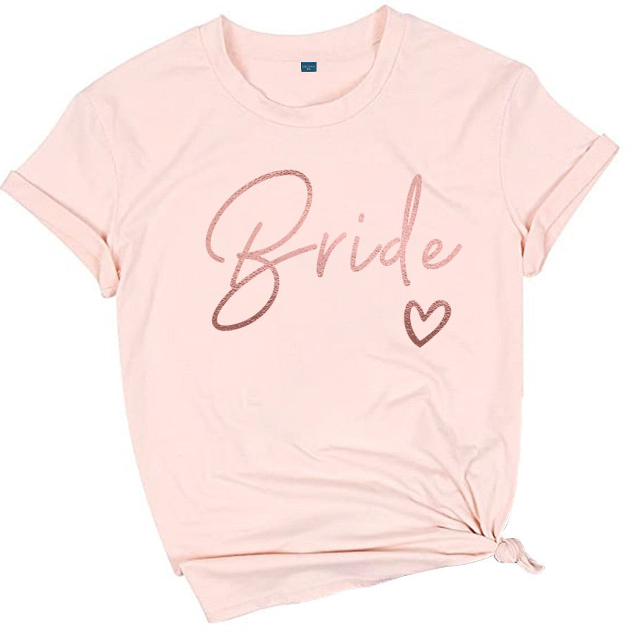 Team Bride Love Heart T Shirt Novetly  Aesthetic Bridesmaid Bride Squad T-shirt Women Ulzzang Wedding Party Tops