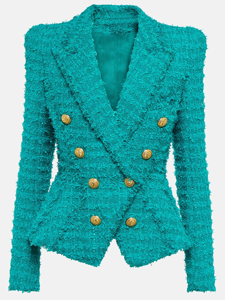 Designer Jacket Women's Slim Fit Tassel Fringed Tweed Blazer