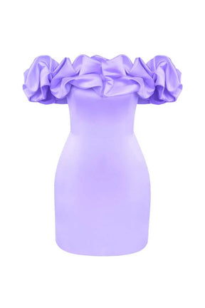 Trendy Purple Mini Dress Sexy Slash Neck Ruffle Design Chic Strapless Celebrity Party Vestido