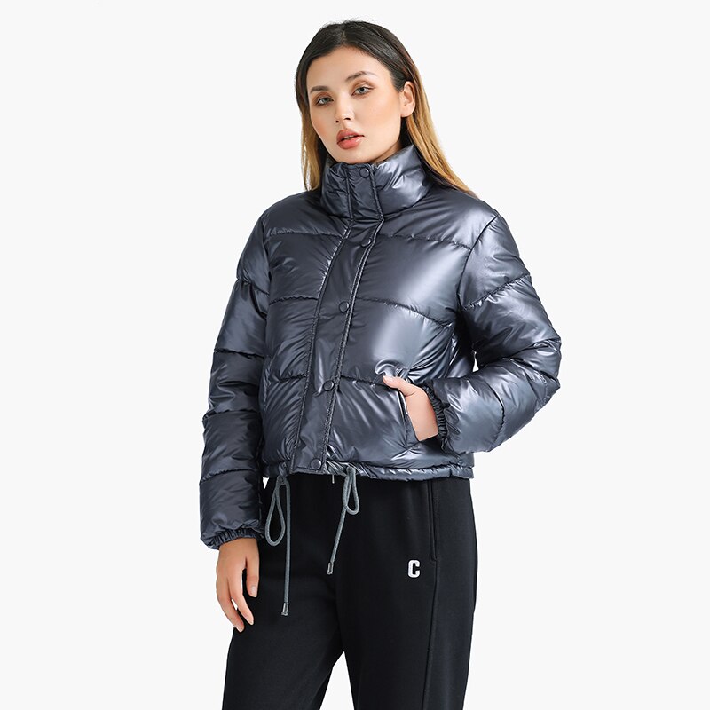 Short Padded Puffer Jacket Coat For Women Fashion Solid Golden Grey Outdoor Casual Warm  Outwear