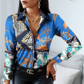 Vintage Print Blouses Striped Floral Leopard Shirts Office Lady Print Blouse Spring Fashion Button Long Sleeve Women Tops 18972