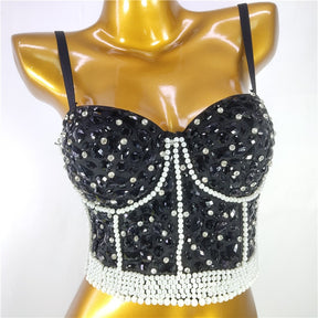 Women Crop Top Streetwear Beading Diamond Push Up Bra Casual Tank Tops Woman Clothes Bustier Camis Fashion Ladies Corset