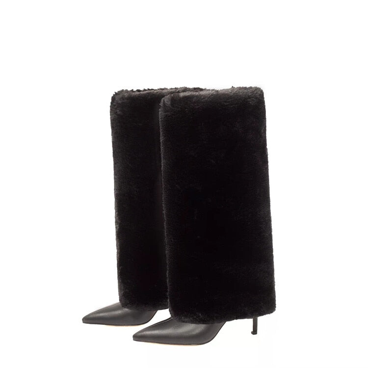 Metal Buckle Wedge Leather Pant Boots Women  Heel Knee Length Boots Fashion Crocodile Silver mid-Calf Boots