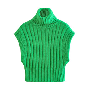 Ladies Short Spring Autumn Sweater Women Vest Casual Sleeveless Turtleneck Pullover Women Sweaters Knitted Tops Female Outerwear