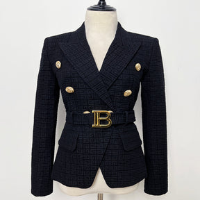 New Fashion High-quality Small Suit B Home Lion Button Short Black And White Jacquard Jacket Blazers