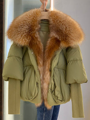 New Autumn and Winter Goose Down Jacket Warm Women Coat Oversized Real Fox Fur Collar Thick Luxury Fashion Outerwear