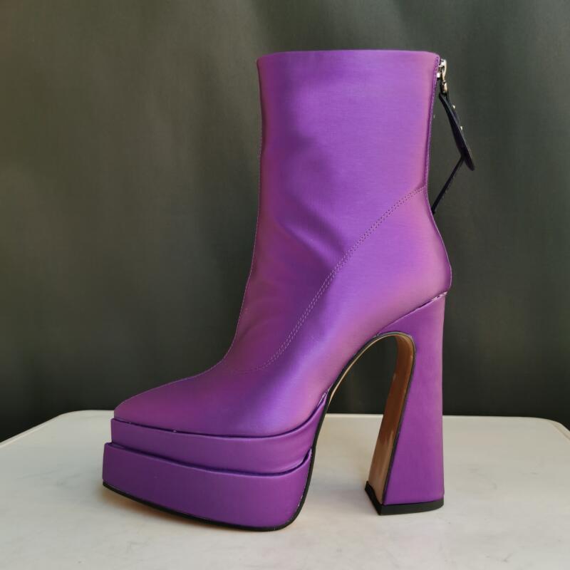 New hight quality Special leather Zip Ankle boots women thick high-heeled pointed platform shoes
