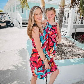 Clothing Floral Print V-neck Beach Vacation Mother and Daughter Matching Dress Colorful Girls Dress