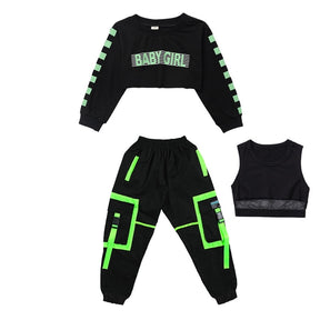 Girls Hip Hop Cargo Pants Goth Crop Top 2 Pcs Set Sweatshirt Children Street Dance Clothing Kids Jazz Gothic Costumes Streetwear