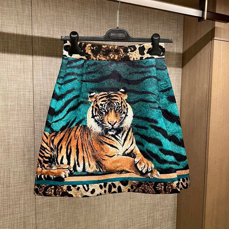 High Quality Summer New Big Brand Satin Tiger Print Skirt Fashion Sexy Leopard Print ContrastColorA-Line Short Skirt