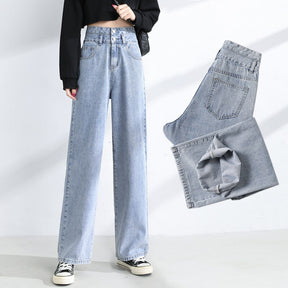 Fashion High Waist Jeans Women Loose Denim Casual Pants Street Lady Straight Trousers Wide Leg Jeans
