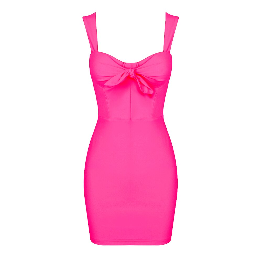 Elegant Dresses For Women Trendy Bow Design Sleeveless Hot Pink Birthday Party Wear Mini Dress Vestidos