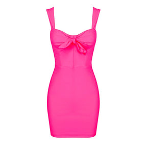 Elegant Dresses For Women Trendy Bow Design Sleeveless Hot Pink Birthday Party Wear Mini Dress Vestidos