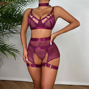 Sexy Hot Lingerie Luxury Hollow Out Exotic Sets With Garters Half Cup See Through Transparent Bra Underwear Women Set