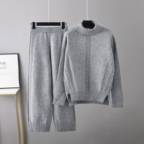 Loose Two Piece Sweater Sets Women Autumn Winter Knitted Tracksuits Turtleneck Sweater + Wide Leg Pant 2 Piece Outfit