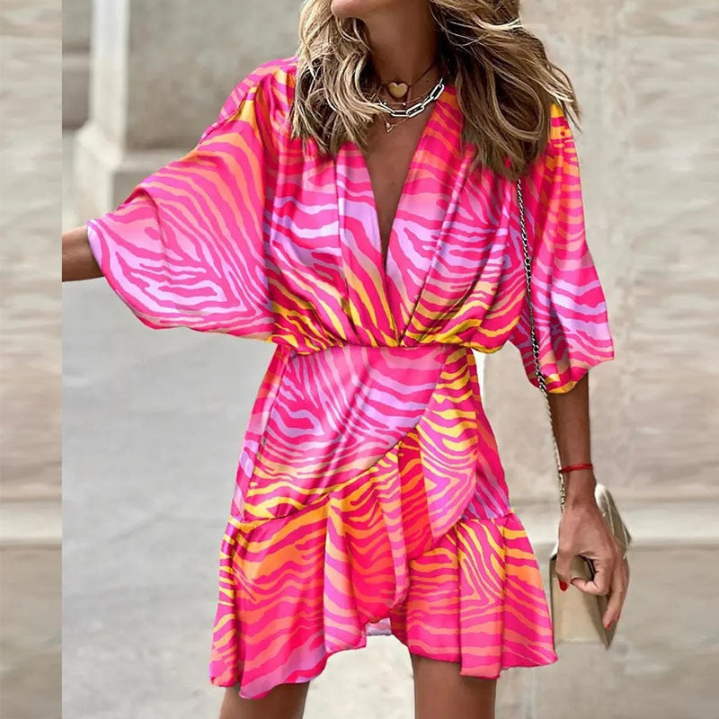 Sweet Mini Dress Spring Autumn Casual Three Quarter Batwing Sleeve Ladies Party Dress Streetwear