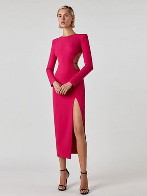 Winter Backless Red Elegant Party Dress Women Bandage Long Sleeve Sexy Bodycon Dresses Woman Cut Out Maxi Dress Robes