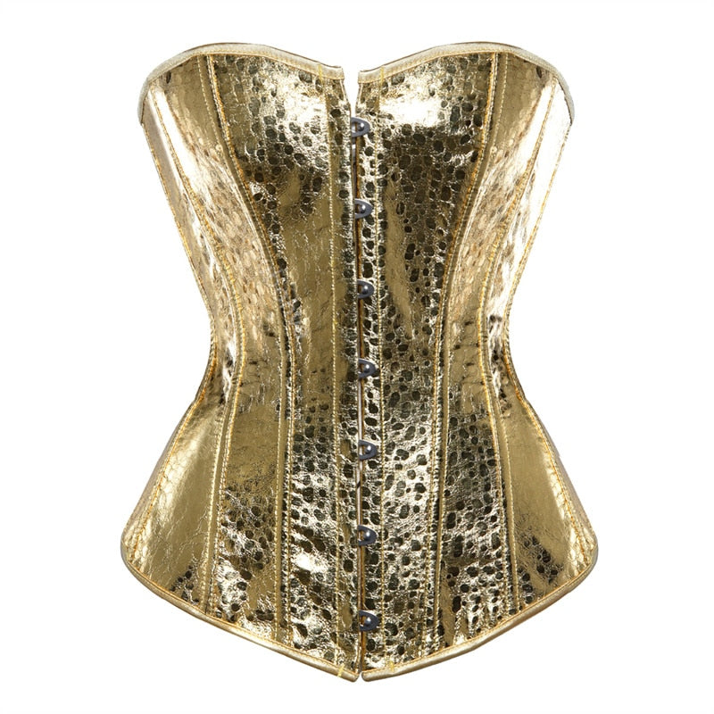 corset bustier top women vintage style gold silver overbust corset leather nightclub sexy korsett lingerie strapless