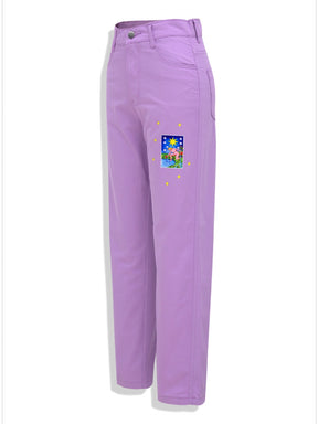 Cartoon Pattern Women's Pants High Waist Vintage Straight Trousers For Ladies casual Streetwear Pants Light