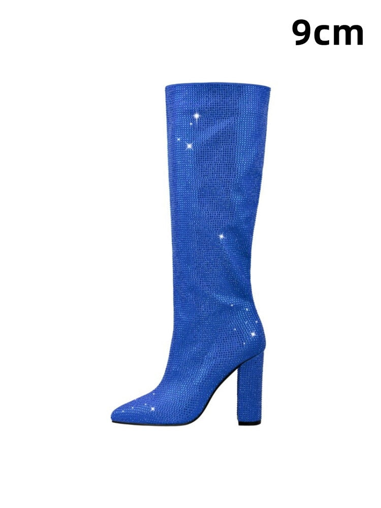 Starry Sky High-heeled Rhinestone Pointed  Boots