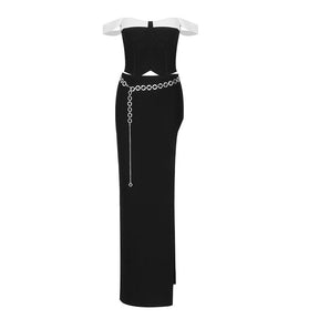 Rings Sashes Design Slash Neck Off The Shoulder Top Ankle Length Skirt Two Pieces Set