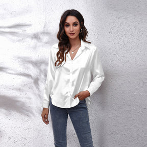 Satin Women Shirt Fashion Womens Tops Basic Elegant White Shirt Women Long Sleeve Blouses 2022 Autumn New Female Clothing Shirts