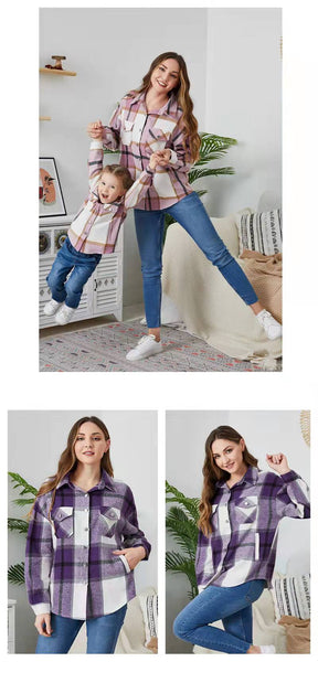 Plaid Mother Daughter Matching Blouses Family Set Long Sleeve Mommy and Me Clothes Autumn Mom Baby Women Girls T-Shirts Dresses