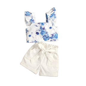 Fly Sleeve Floral Top+Shorts 2Pcs Kid Clothes Girl Children Suit