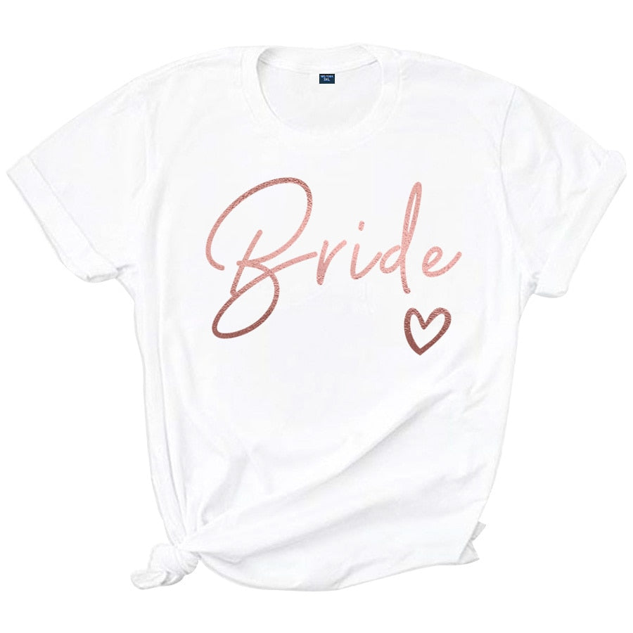 Team Bride Love Heart T Shirt Novetly  Aesthetic Bridesmaid Bride Squad T-shirt Women Ulzzang Wedding Party Tops