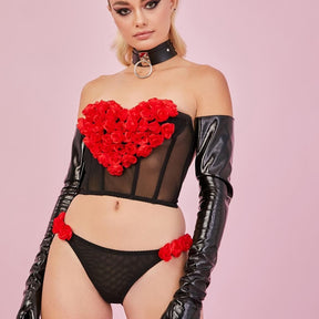 Valentine&#39;s Day Sexy Women Lingerie Strapless Tanks Tops + Briefs Rose Flower Heart Decoration Short Style Charm Summer Clothing
