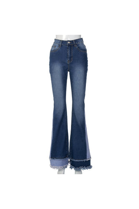 Woman Flare Jeans New High Waist Mom Flared Pants Streetwear New Casual Denim Trousers Dark Blue Bell Bottom Jeans
