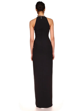 Black Long Dress For Women Fahsion Chic Crocodile Diamond Design Mesh Splicing Bandage Dress Ins Trendy
