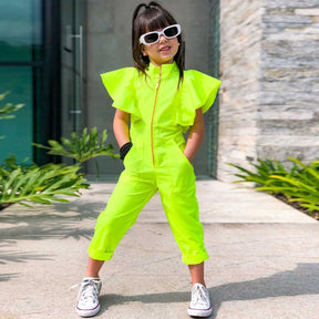 r Girl Fashion Fly Sleeve Jumpsuit Bodysuit Clothes Green ChildreN Girls Overalls Kids Zipper Romper Party Clothing