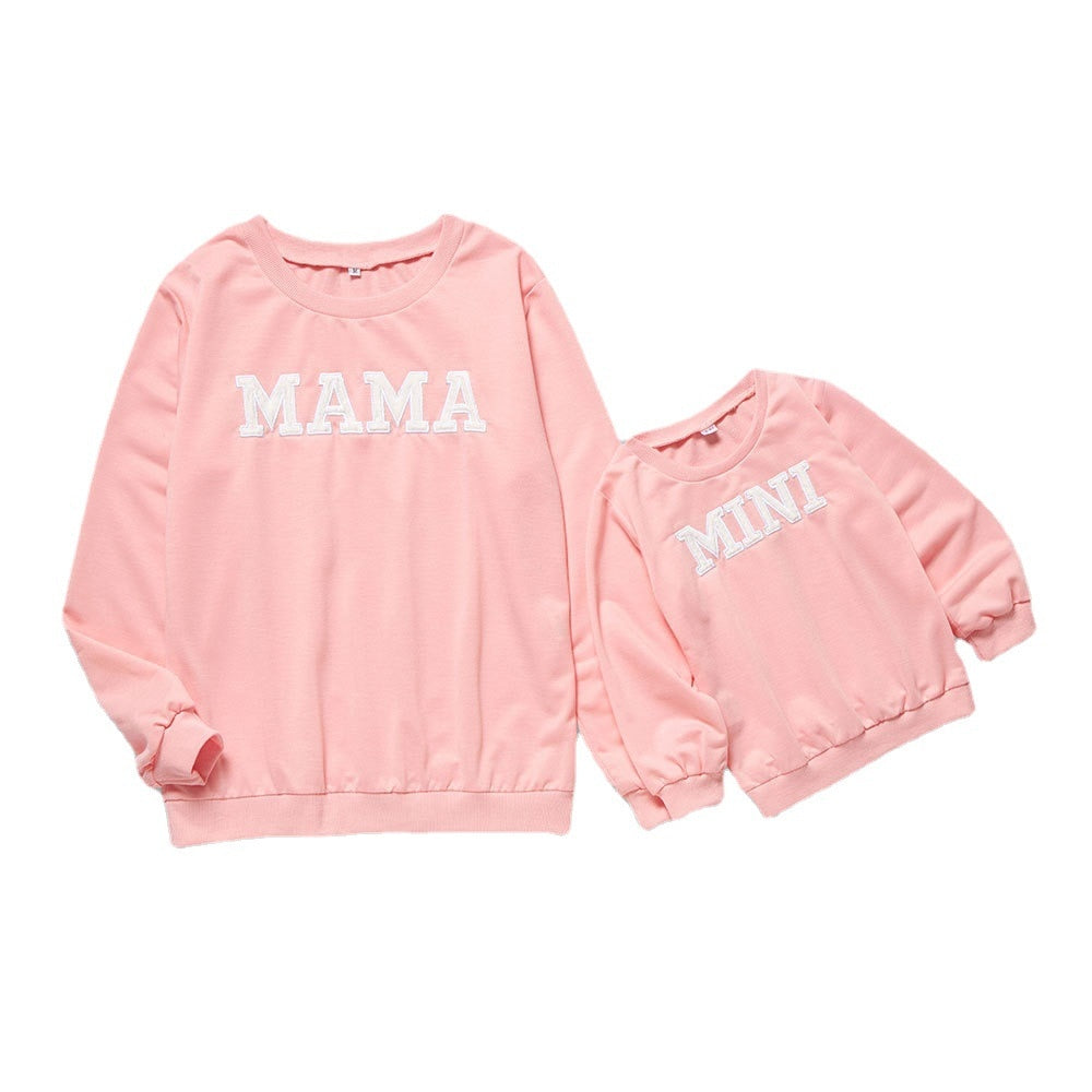 Mama Mini Letter Print Mother Daughter Clothes Family Matching Hoodies Long Sleeve Sweatshirt for Mother Kids Family Outfits