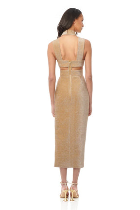 Fashion  Cocktail Dress Cutout A-Line Skirt for Women Robe Golden  Mini Dress